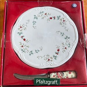 Pfaltzgraff Red and Green Floral Plate with Knife